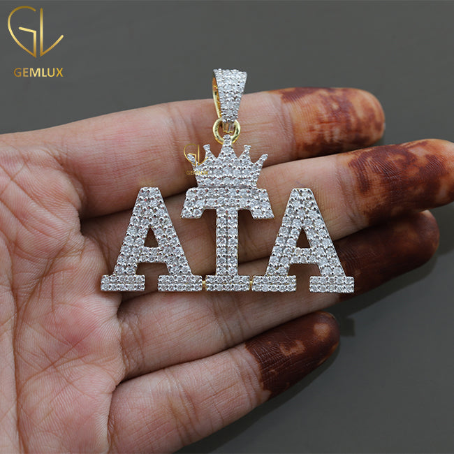 Two Row Moissanite Diamond Crown With Letter Hiphop Pendant