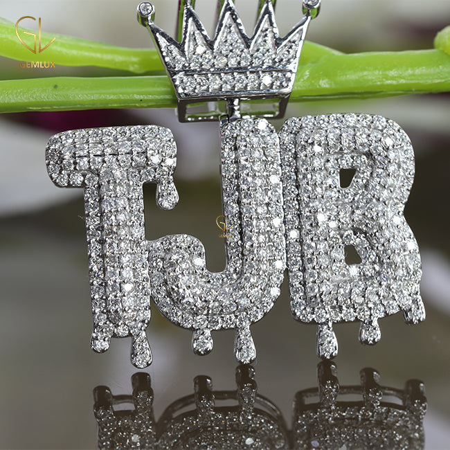 Iced Out Moissanite Crown Drip Bubble Letter HipHop Pendant