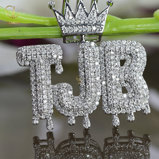 Iced Out Moissanite Crown Drip Bubble Letter HipHop Pendant