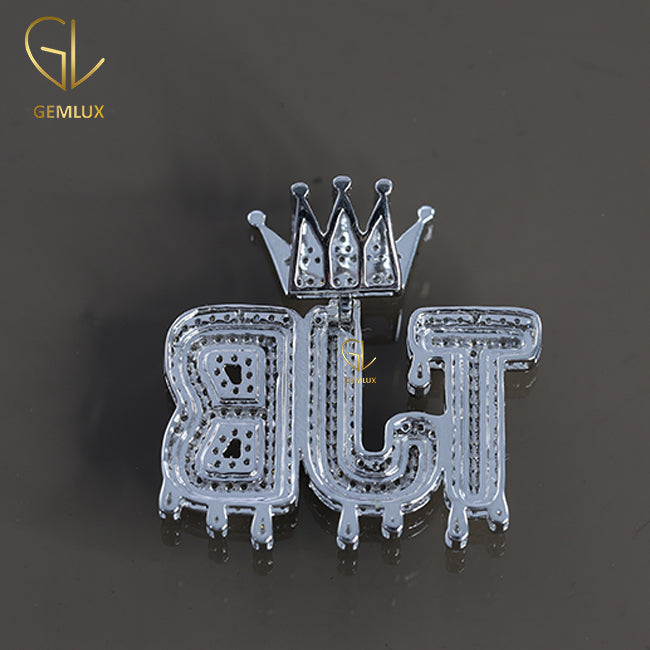 Iced Out Moissanite Crown Drip Bubble Letter HipHop Pendant