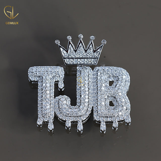 Iced Out Moissanite Crown Drip Bubble Letter HipHop Pendant