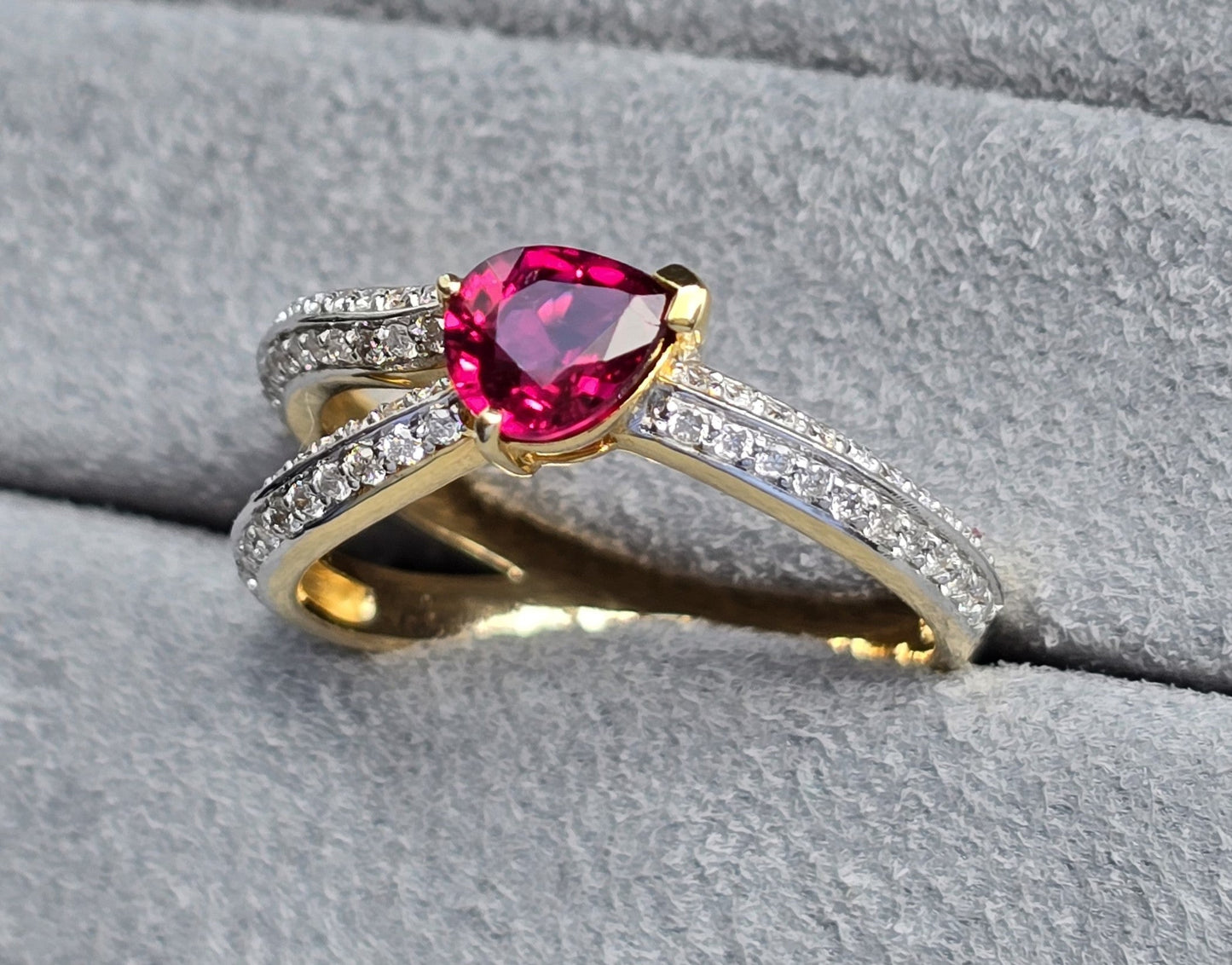 Certified Natural Diamond Pear Cut Ruby Diamond Engagement Ring