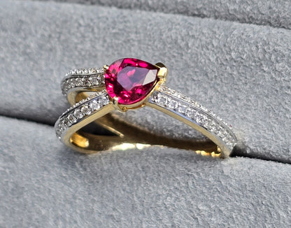 Certified Natural Diamond Pear Cut Ruby Diamond Engagement Ring