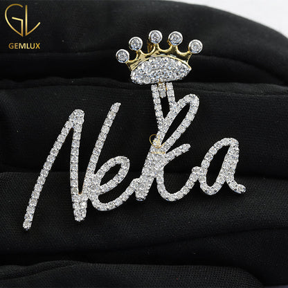 Bling Bling Moissanite Diamond Letter Name With Crown Pendant