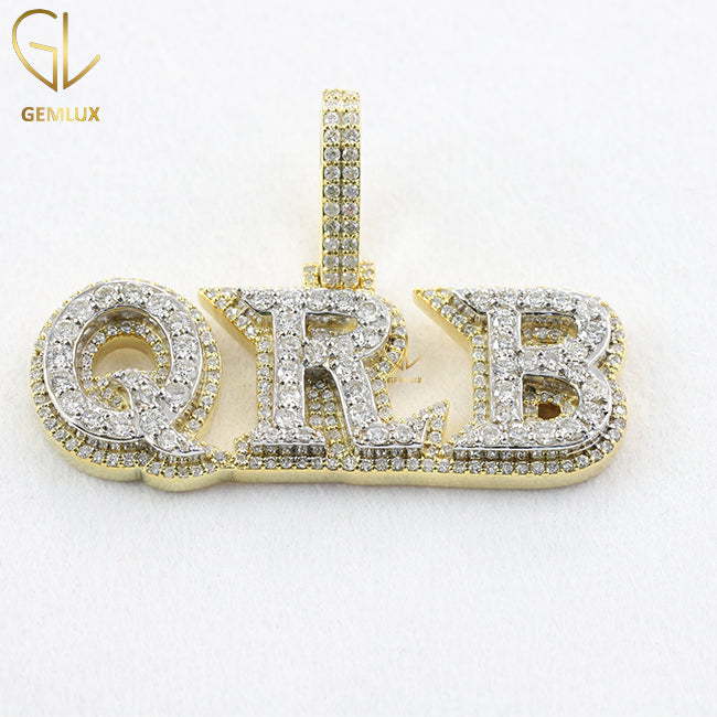 Bling Bling Moissanite Diamond Letter Pendant, Two Tone Hiphop Pendant