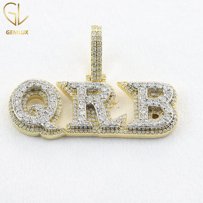 Bling Bling Moissanite Diamond Letter Pendant, Two Tone Hiphop Pendant