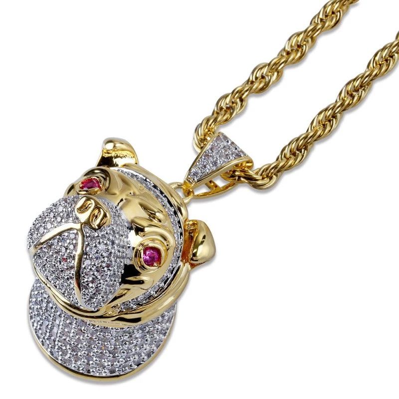 Bling Bling Solid Gold Plated Hip Hop Dog Head Pendant 