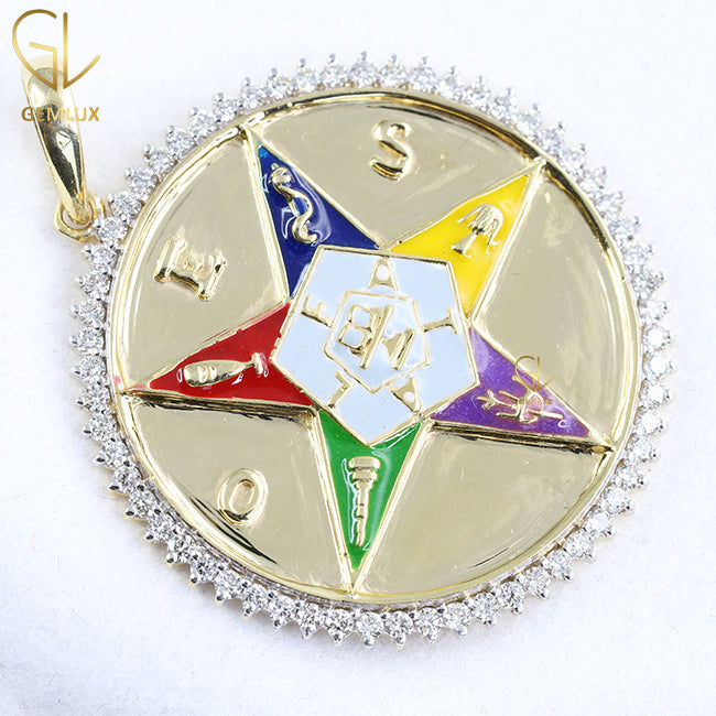 Vintage OES Eastern Star Round Cut Moissanite Enamel Charm Pendant