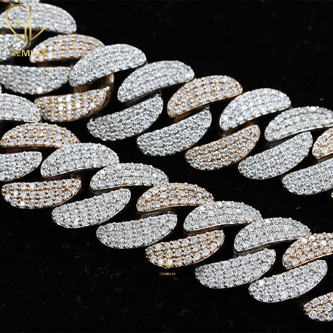 Iced Out Two Tone Moissanite Diamond Cuban Link Chain