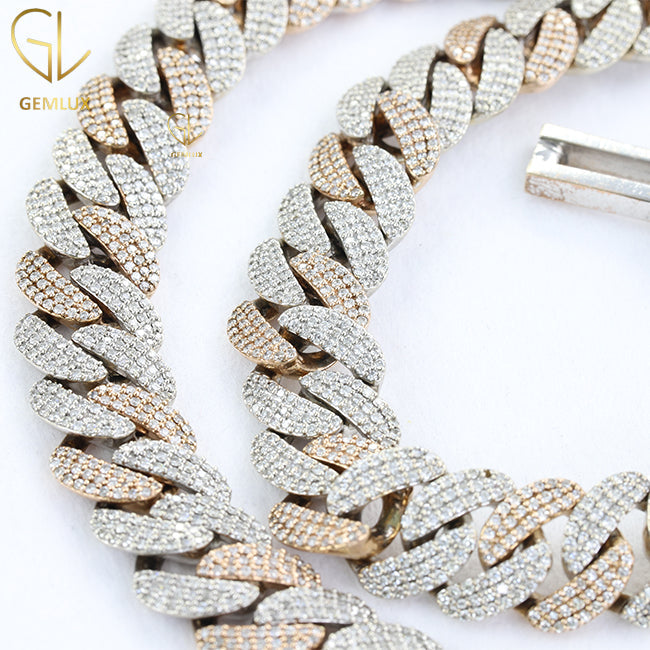 Iced Out Two Tone Moissanite Diamond Cuban Link Chain