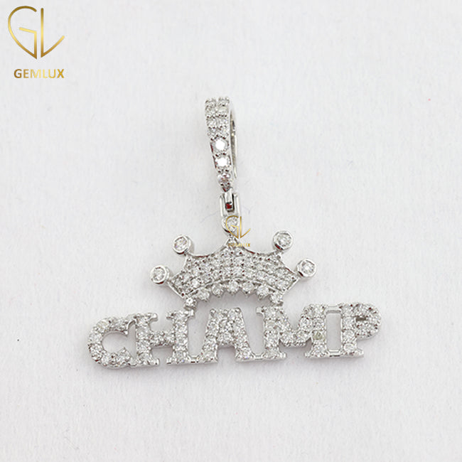 Iced Out VVS Moissanite Champ Letter With Crown Pendant