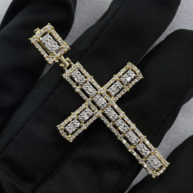 Fine 925S Jewelry Baguette Cut Moissanite Diamond Cross Pendant