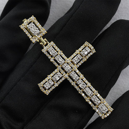 Fine 925S Jewelry Baguette Cut Moissanite Diamond Cross Pendant