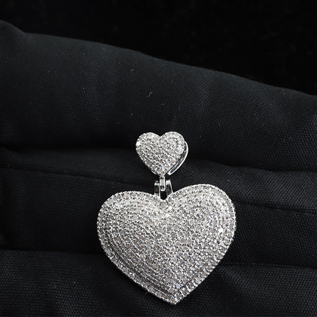 Iced Out Round Cut Moissanite Diamond Heart Charm Pendant