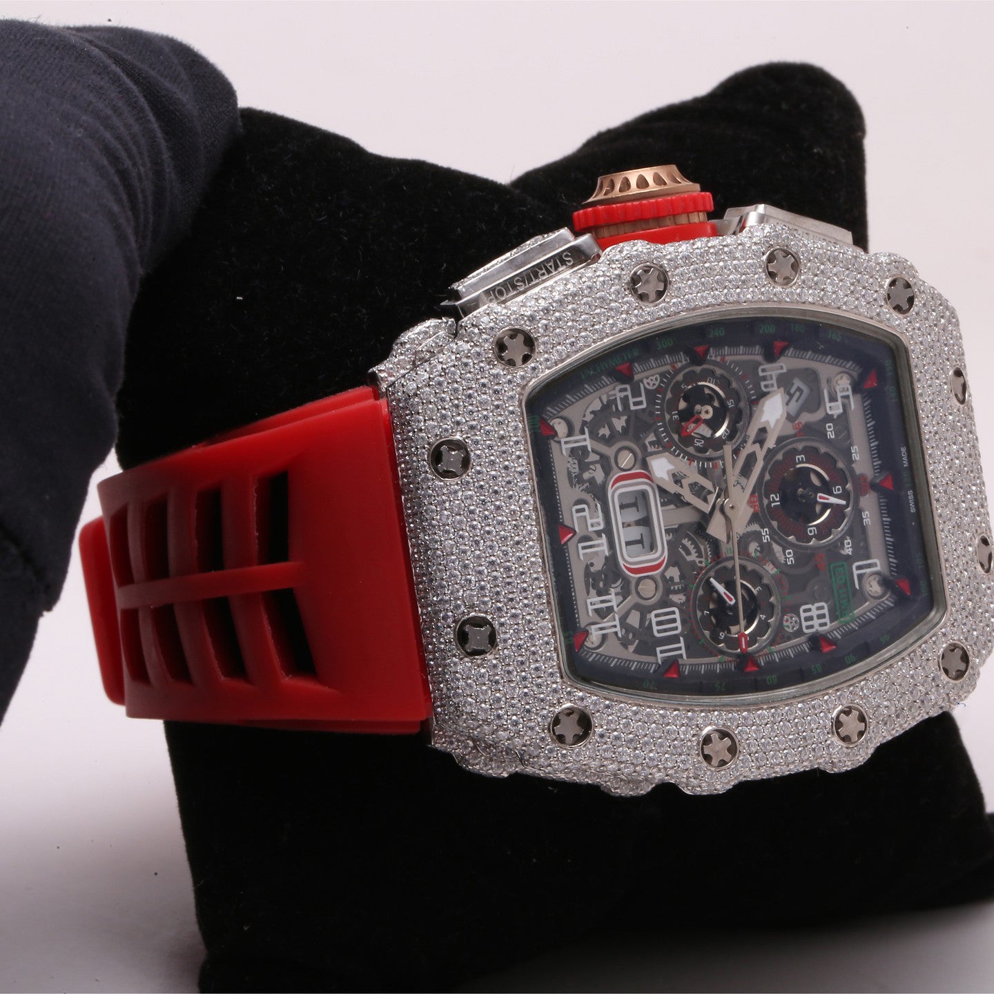 Bling Bling VVS Moissanite Red Strap Branded Watch 