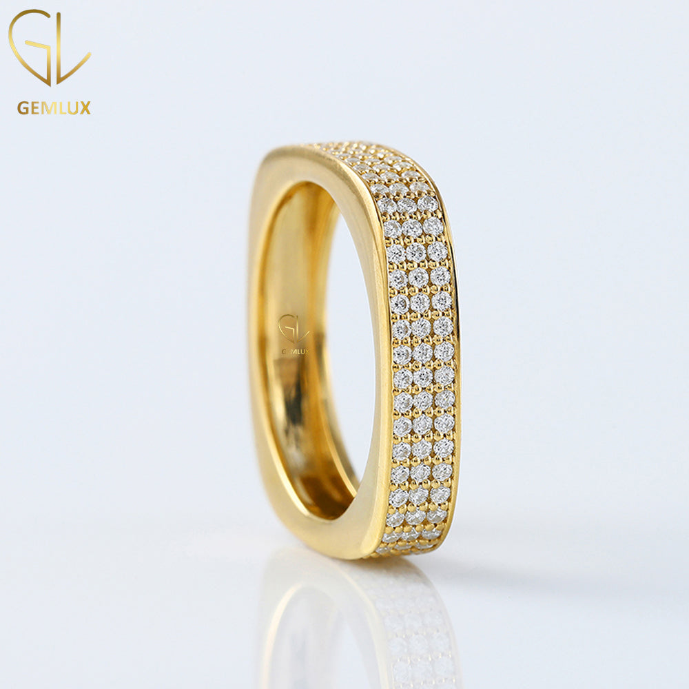 Square Shape Round Cut Lab Grown Diamond Men's Eternity Wedding Band 