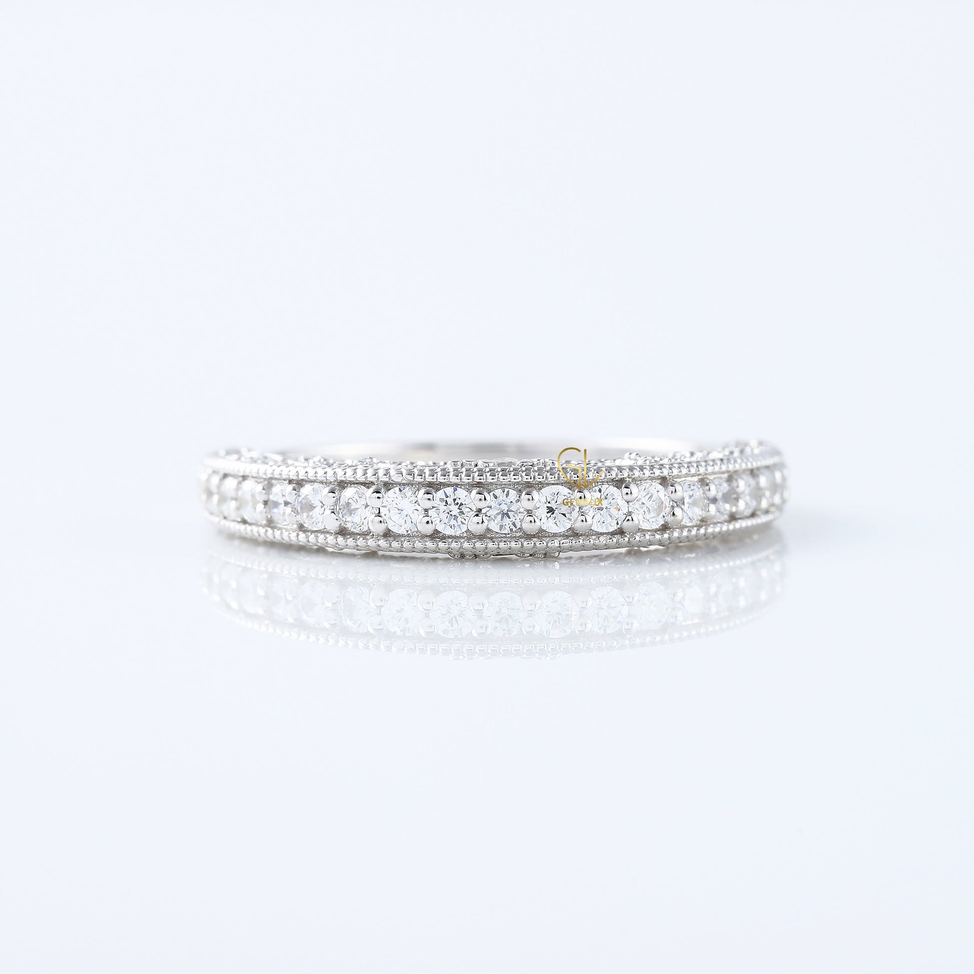 Art Deco Round Lab Grown Diamond Milgrain Wedding Band