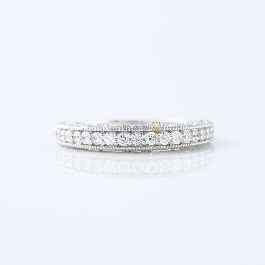 Art Deco Round Lab Grown Diamond Milgrain Wedding Band