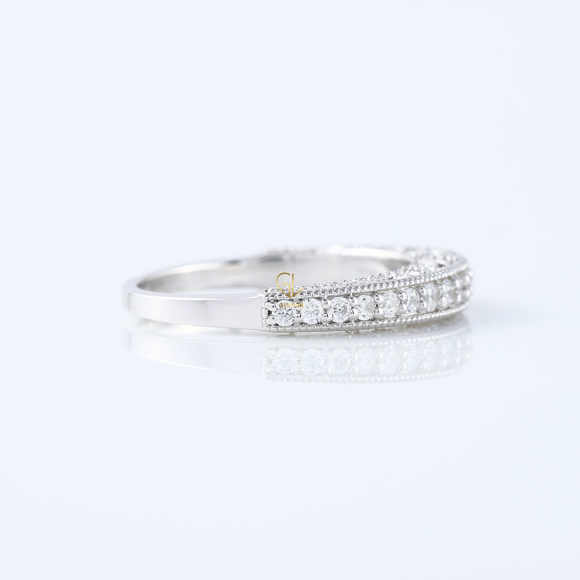 Art Deco Round Lab Grown Diamond Milgrain Wedding Band