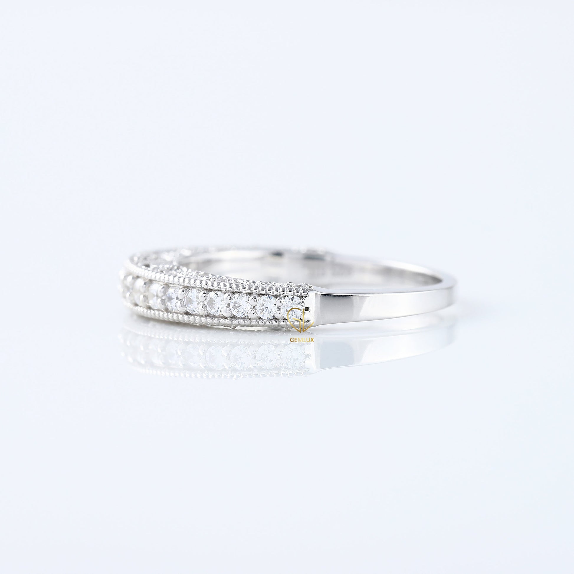 Art Deco Round Lab Grown Diamond Milgrain Wedding Band