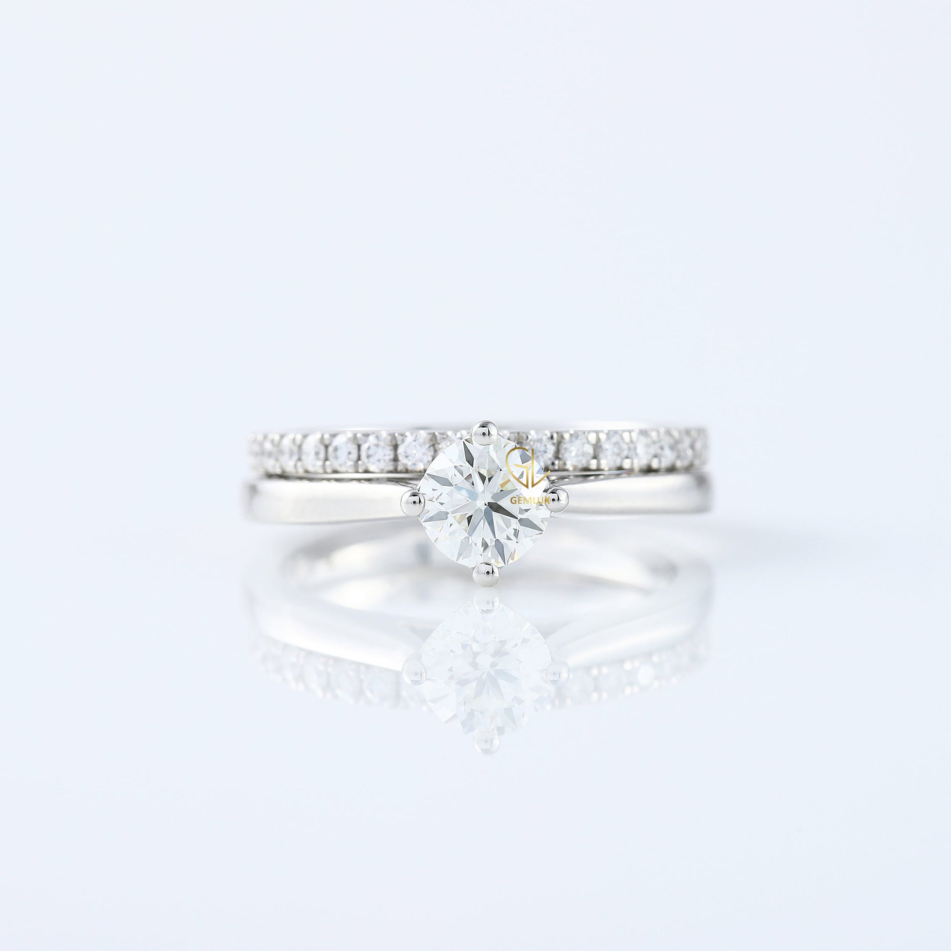 Round Cut Lab Grown Solitaire Diamond Ring With Matching Eternity Wedding Ring Set 