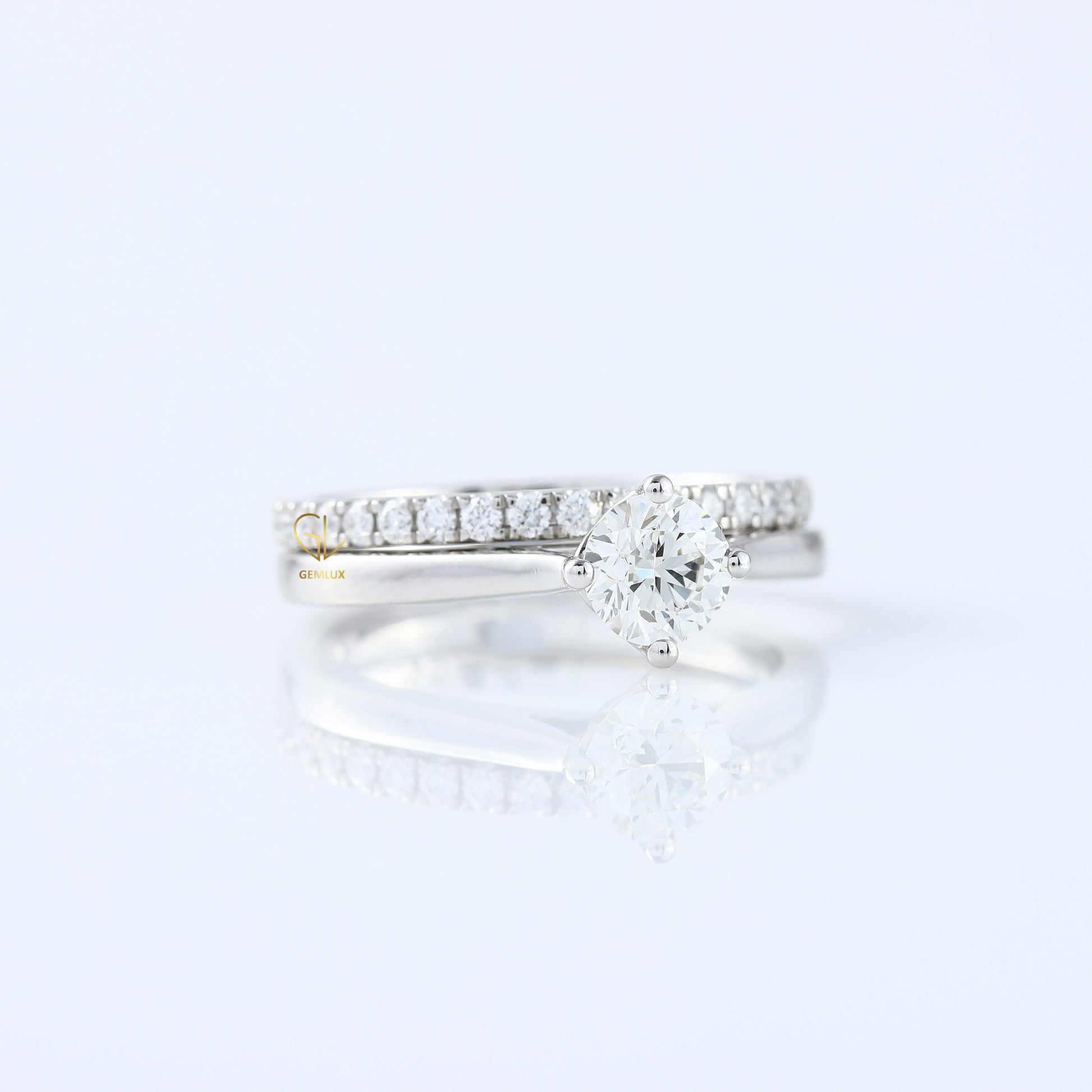 Round Cut Lab Grown Solitaire Diamond Ring With Matching Eternity Wedding Ring Set 