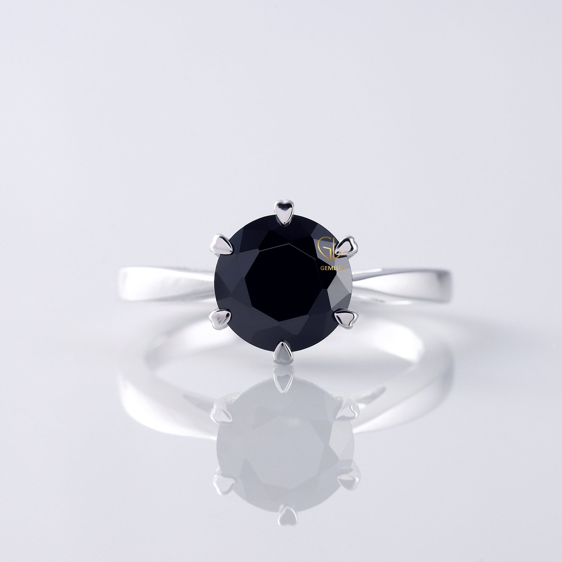 2 CT Black Moissanite Round Diamond Solitaire Engagement Ring