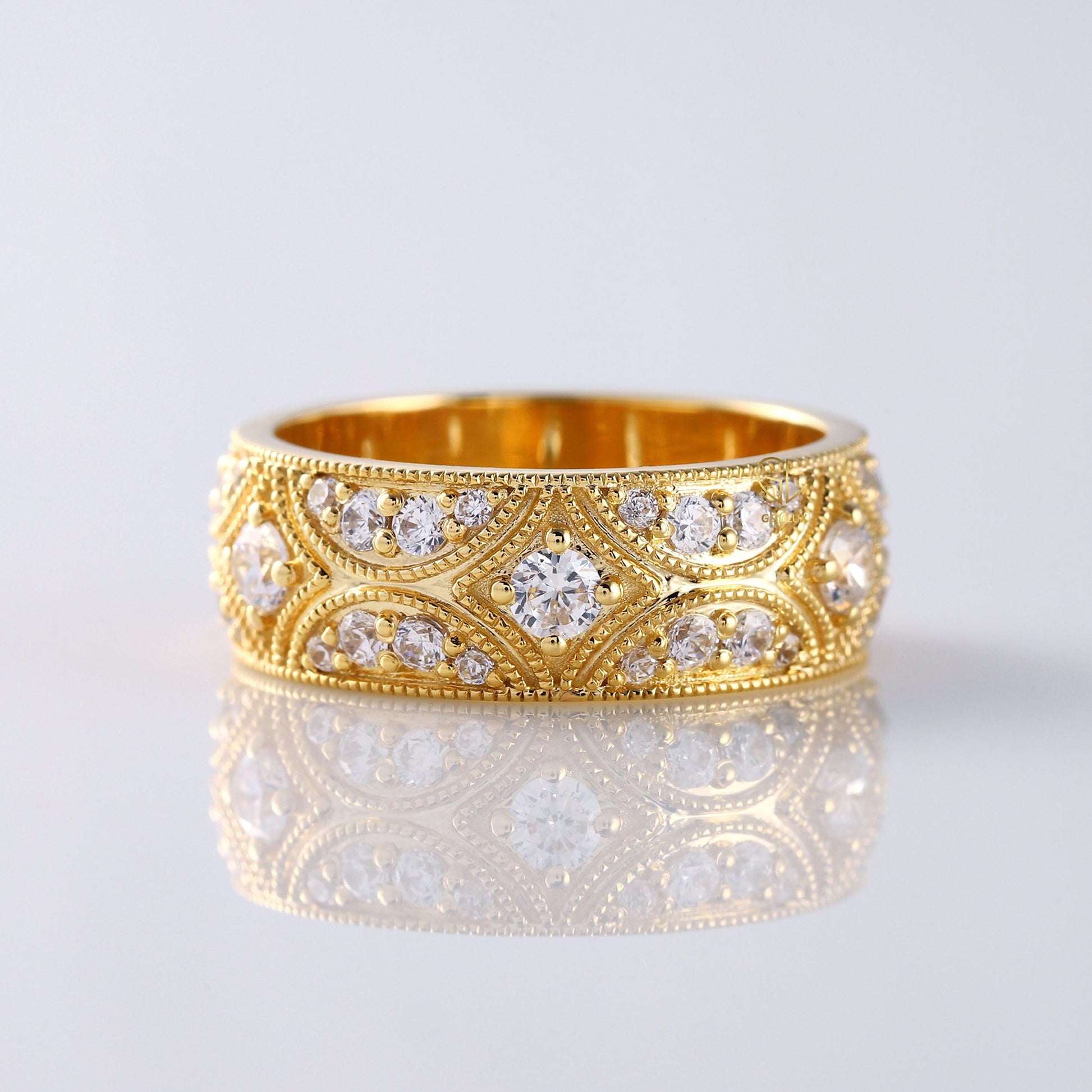 Vintage Inspired Moissanite Diamond Wedding Band 