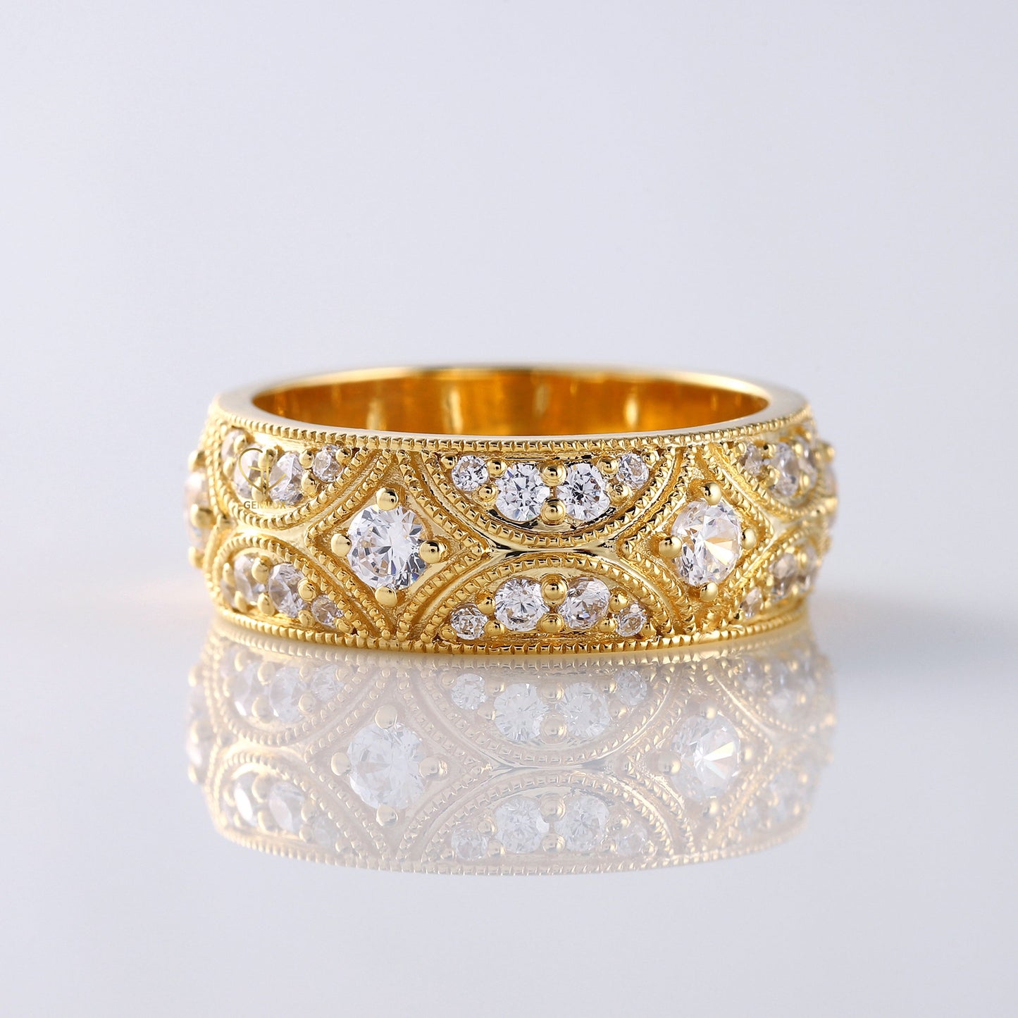 Vintage Inspired Moissanite Diamond Wedding Band 