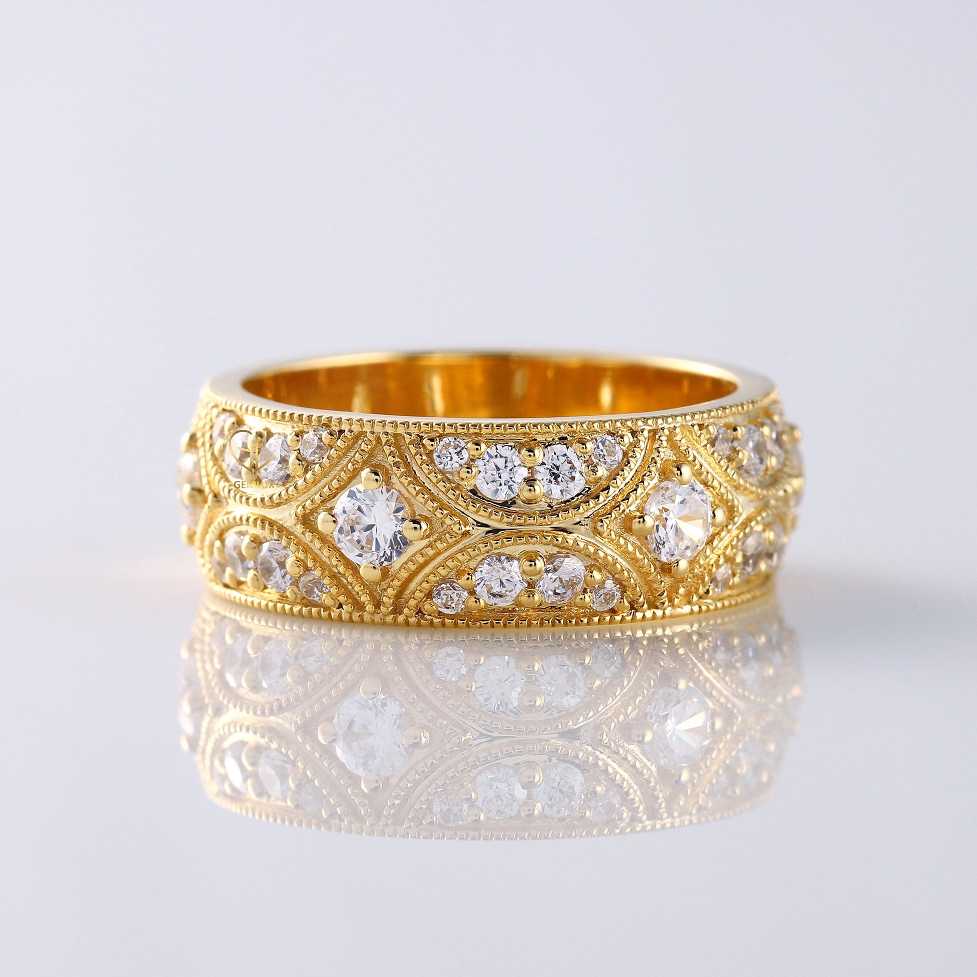 Vintage Inspired Moissanite Diamond Wedding Band 