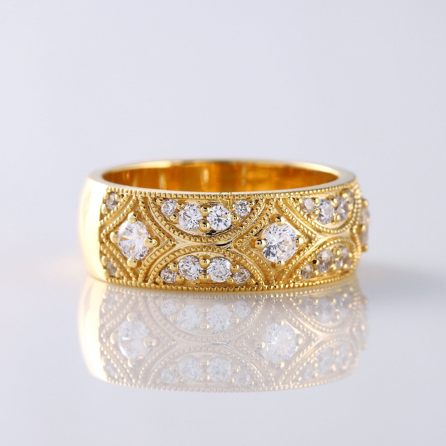 Vintage Inspired Moissanite Diamond Wedding Band 