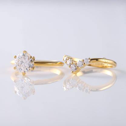 1.5 CT Round Moissanite Diamond Solitaire Ring With Curved Matching Ring Set 