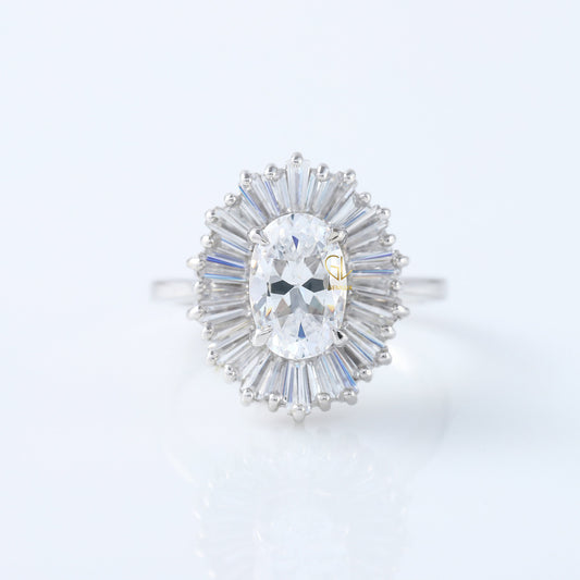 Oval Cut Moissanite Diamond Halo Engagement Ring