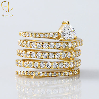 Heart & Round Moissanite Engagement Spiral Ring