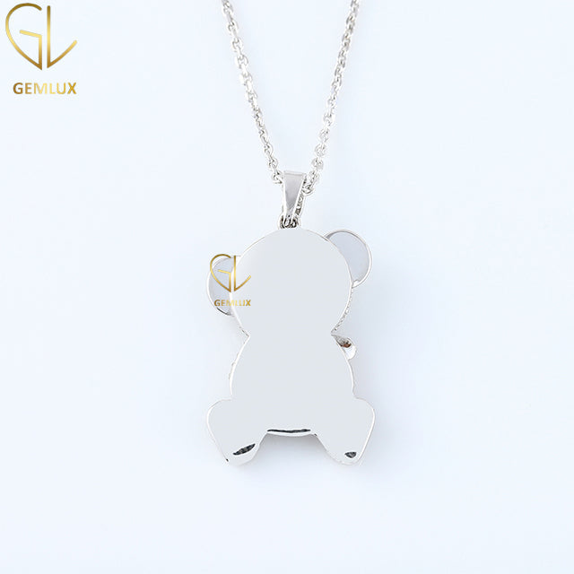 Cartoon Teddy Bear Bow Moissanite Diamond Pendant