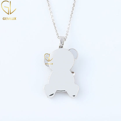 Cartoon Teddy Bear Bow Moissanite Diamond Pendant