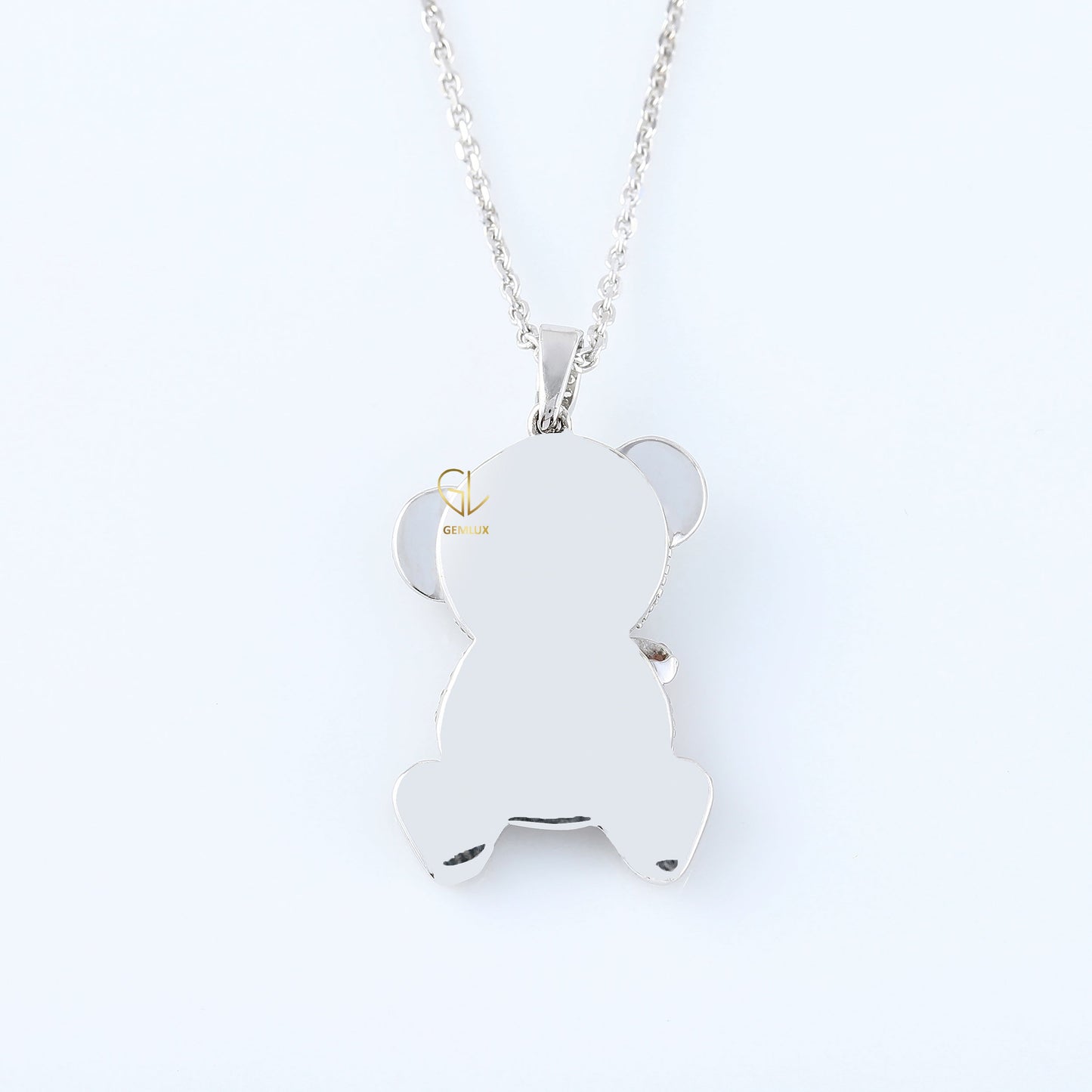 Cartoon Teddy Bear Bow Lab Grown Diamond Necklace Pendant