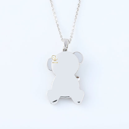 Cartoon Teddy Bear Bow Lab Grown Diamond Necklace Pendant