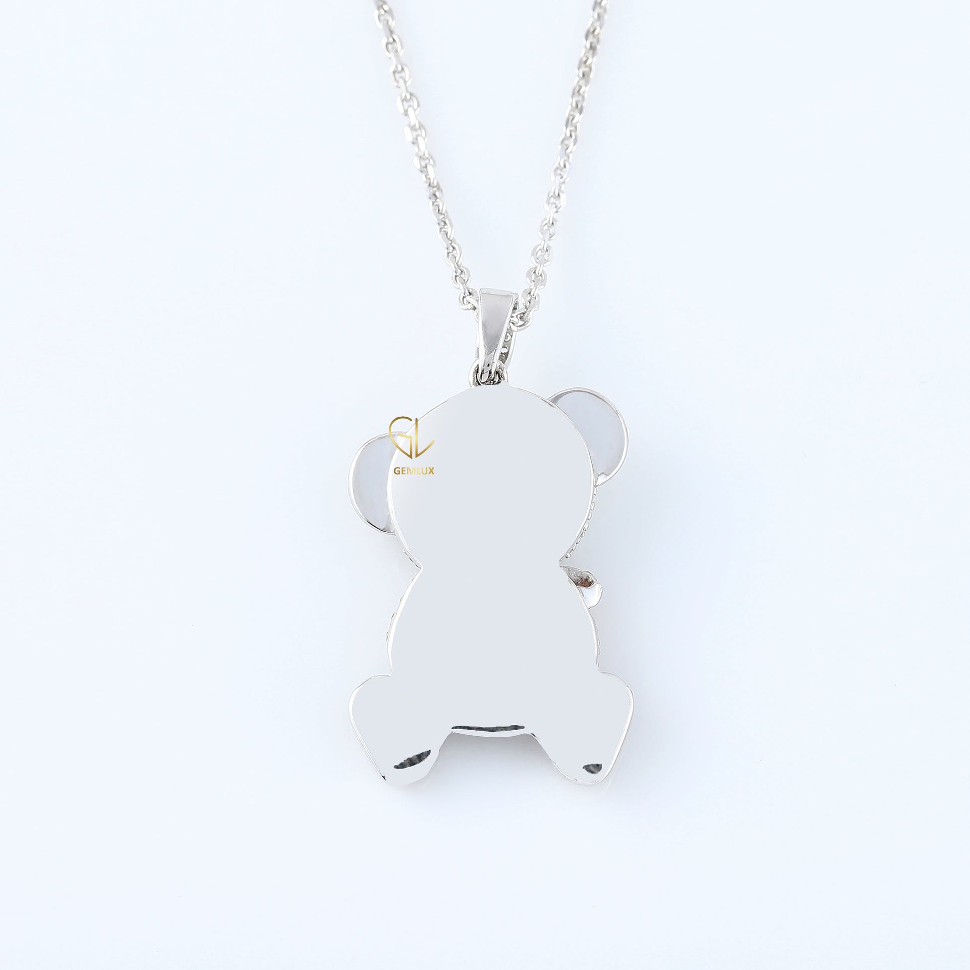 Cartoon Teddy Bear Bow Lab Grown Diamond Necklace Pendant