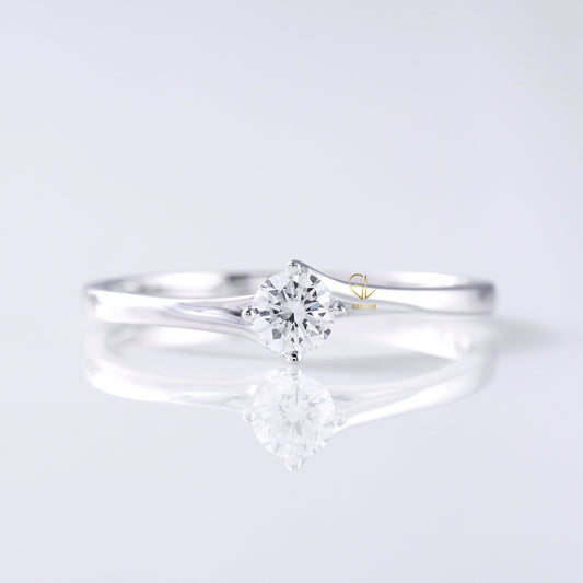 Round Cut Moissanite Diamond Solitaire Minimal Ring