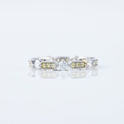 Art Deco Fancy Yellow Color Lab Grown Diamond Scalloped Eternity Wedding Band