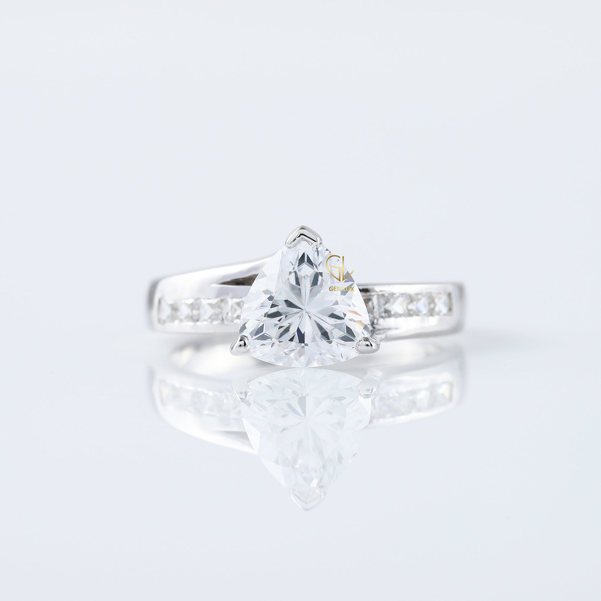 Trillion Cut Moissanite Diamond Bypass Engagement Ring 