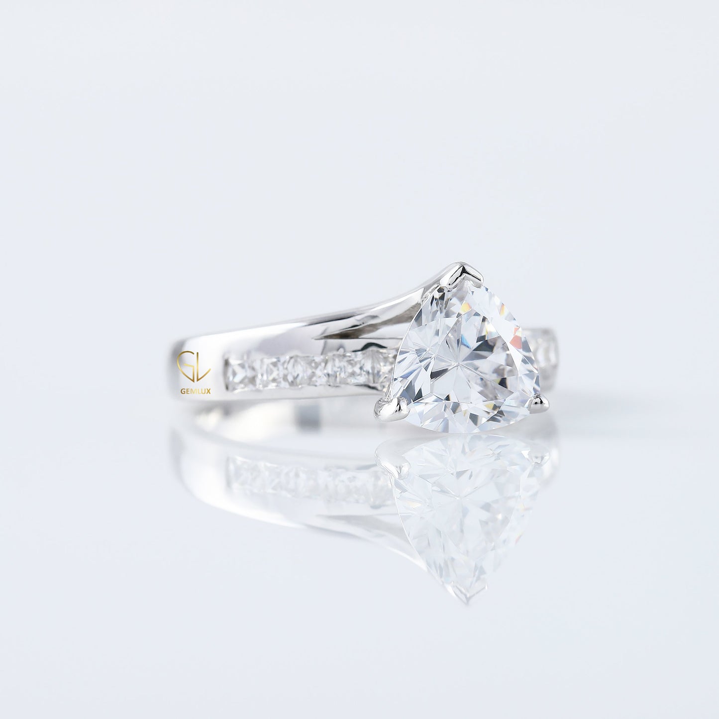 Trillion Cut Moissanite Diamond Bypass Engagement Ring 