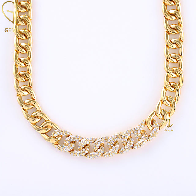 14K Gold Moissanite Diamond Cuban Chain Necklace