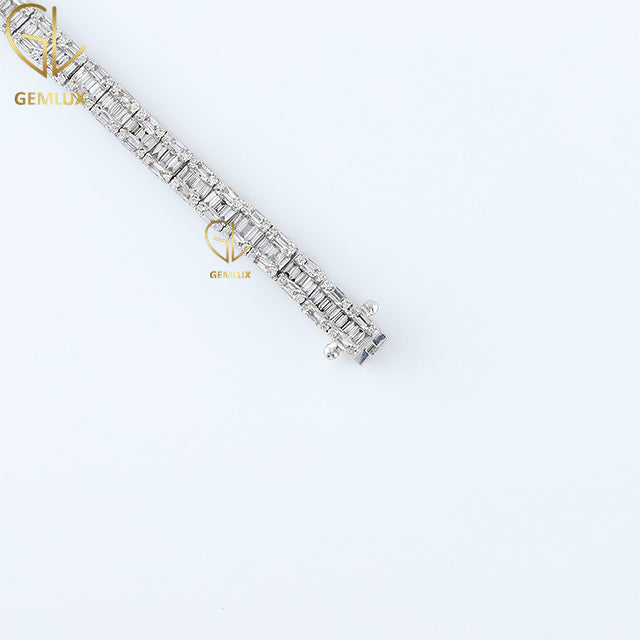 925 Silver Baguette Cut Moissanite Diamond Tennis Chain