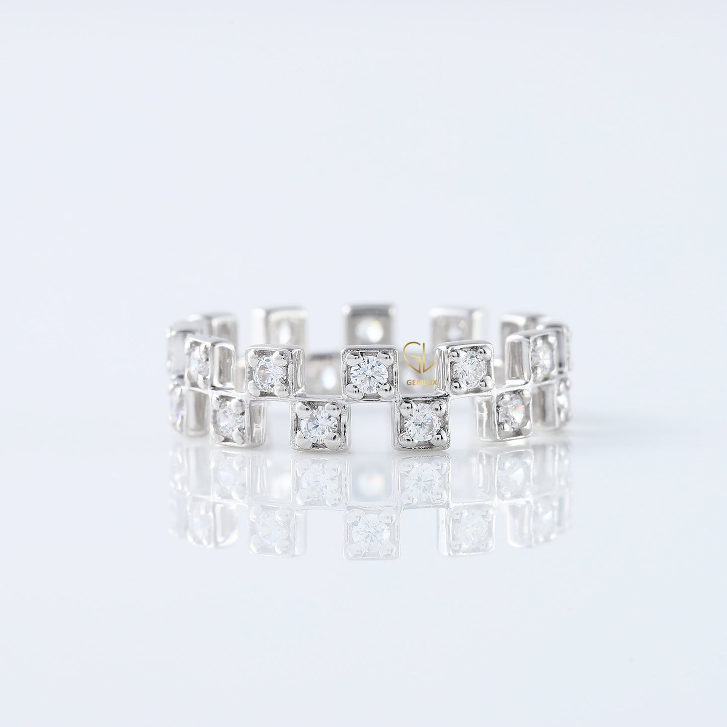 Round Moissanite Diamond Art Deco Eternity Wedding Band For Her