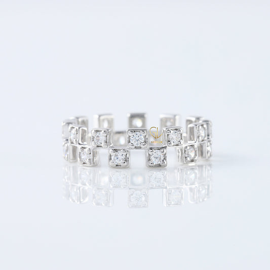 Round Moissanite Diamond Art Deco Eternity Wedding Band For Her