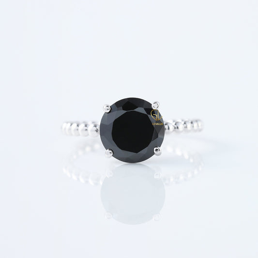 Round Cut Black Moissanite Diamond Solitaire Bubble Engagement Ring