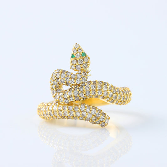 Bling Bling Lab Grown Diamond Green Emerald Eye Snake Finger Ring