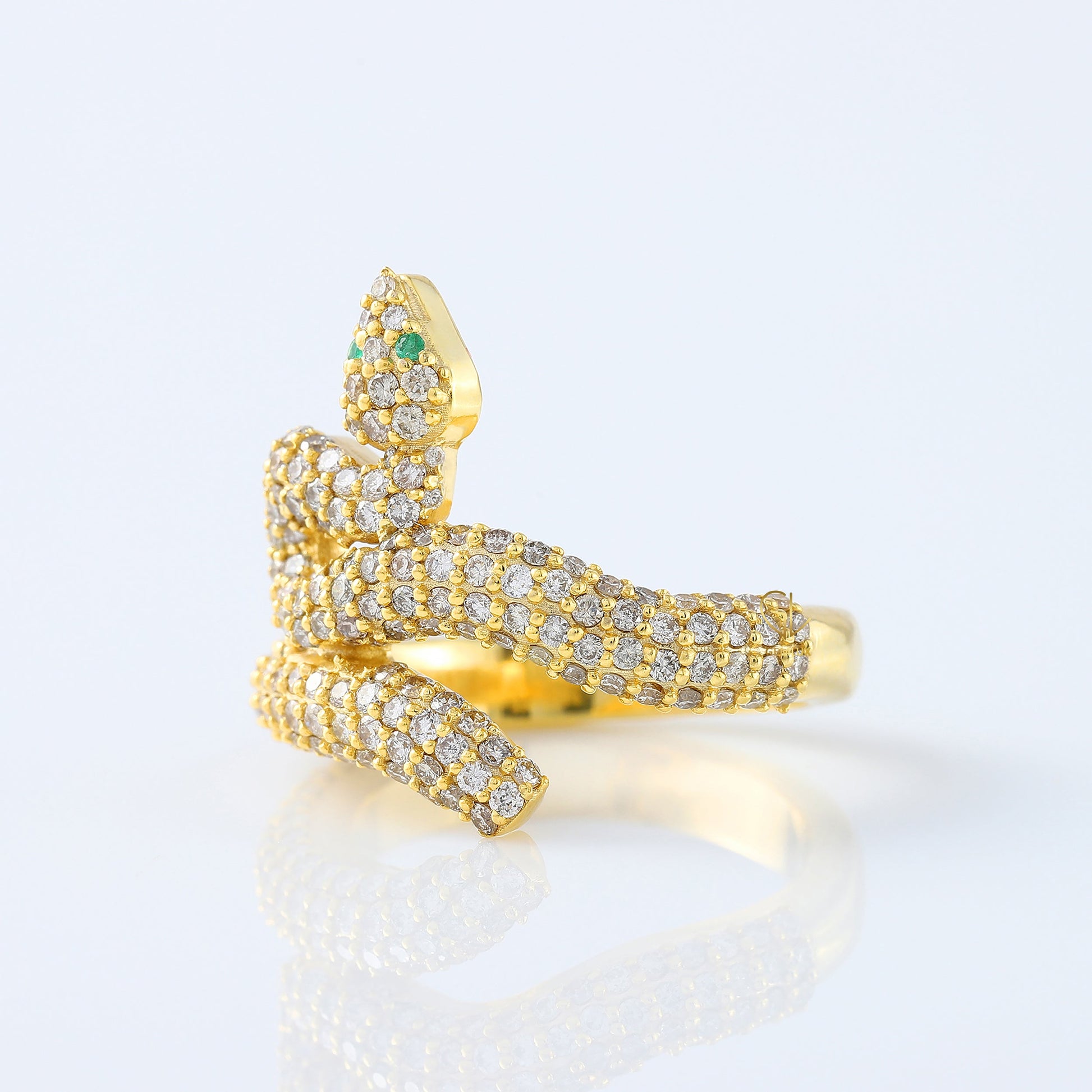 Bling Bling Lab Grown Diamond Green Emerald Eye Snake Finger Ring